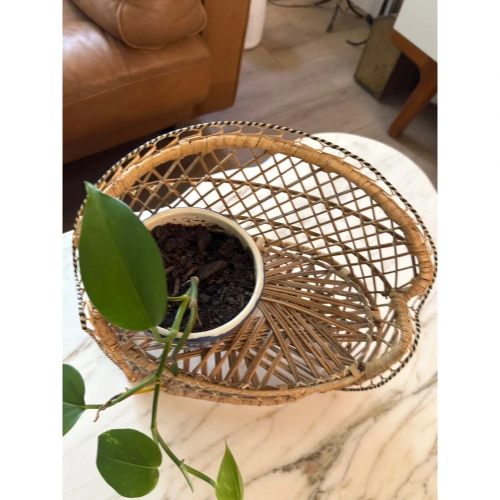Vintage Boho Wicker Rattan Plant Basket Cachepot Planter Holder